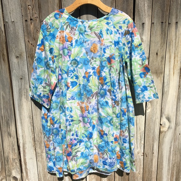 Vintage Dresses Vintage Floral Print Babydoll Mini Dress Blue M